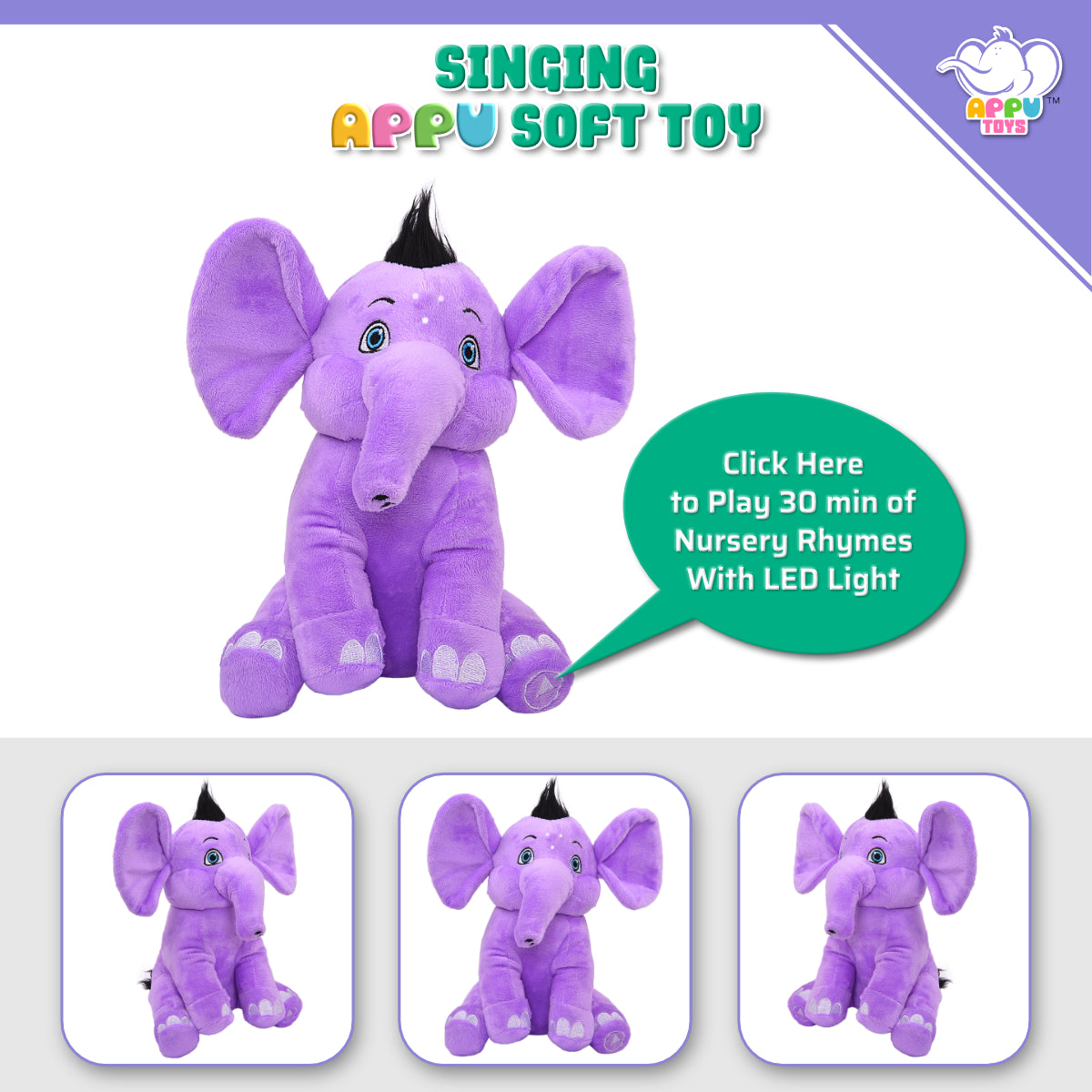 Singing Appu Soft Toy with 30 Minutes of Nursery Rhymes