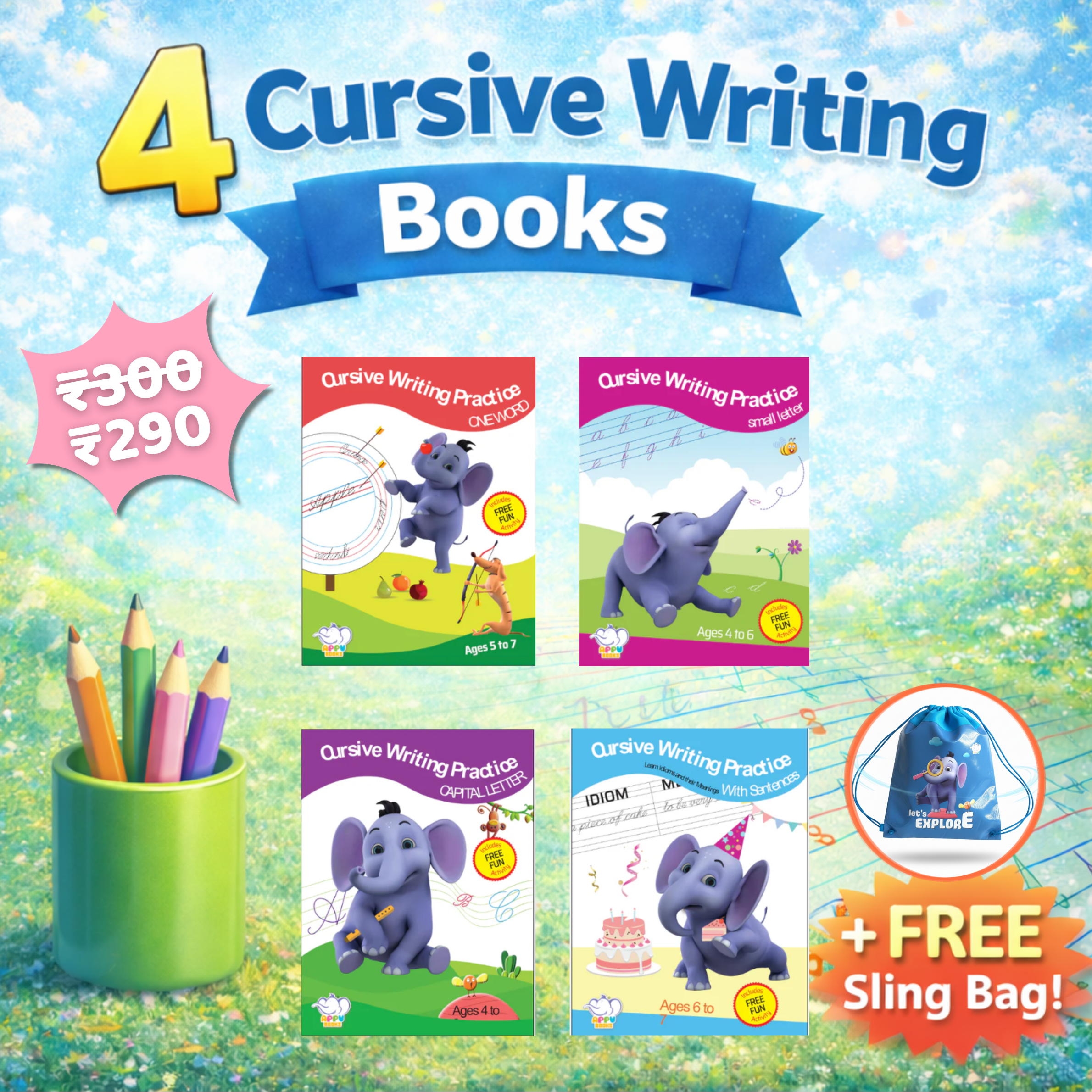Appu Cursive Writing Books - Combo Pack of 4